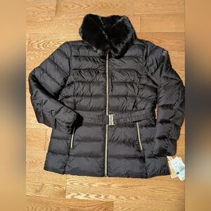 Michael Kors Black Puffer Jacket with Faux Fur Collar